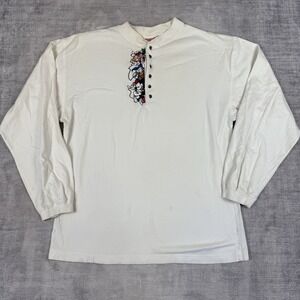 Vtg Disney Shirt Mens Large Long Sleeve Henley Embroidered Mickey Mouse Friends